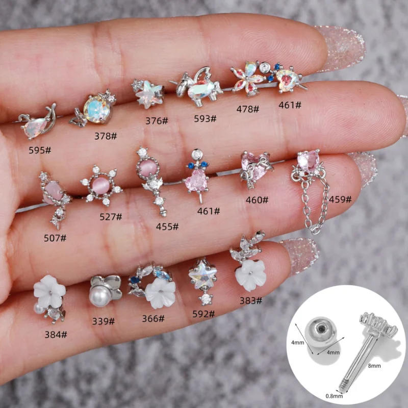 

1PC Cute Heart Studs Earring AB Zircon Crystal Ear Stud Stainless Steel Helix Earring Girl Sliver Plated Star Moon Ear Jewelry