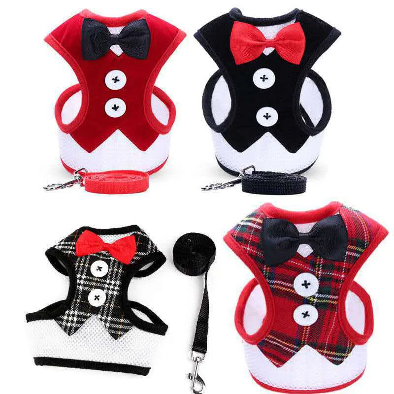 1pc Dog Elegant Bowtie Harness Vest With Leash Adjustable Cat Harness Leash Set Cute Bow Knot Tuxedo Suit For Cats Kitten Puppy