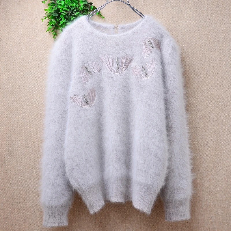 Женская осенне-зимняя одежда Mujer вышивка бисером ангорская кроличья шерсть