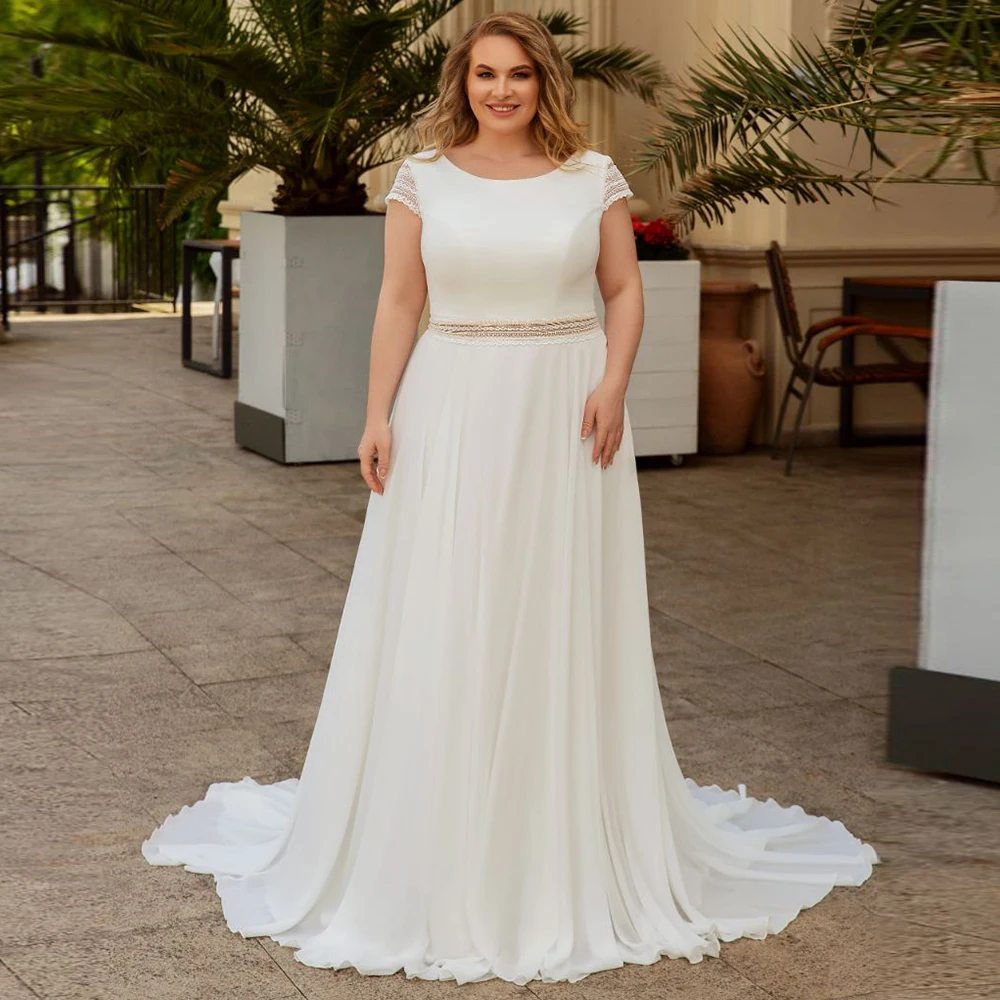 

Свадебные платья цвета слоновой кости с коротким рукавом и круглым вырезом, свадебные платья со шлейфом, шифоновое иллюзийное свадебное платье, индивидуальный пошив 2023