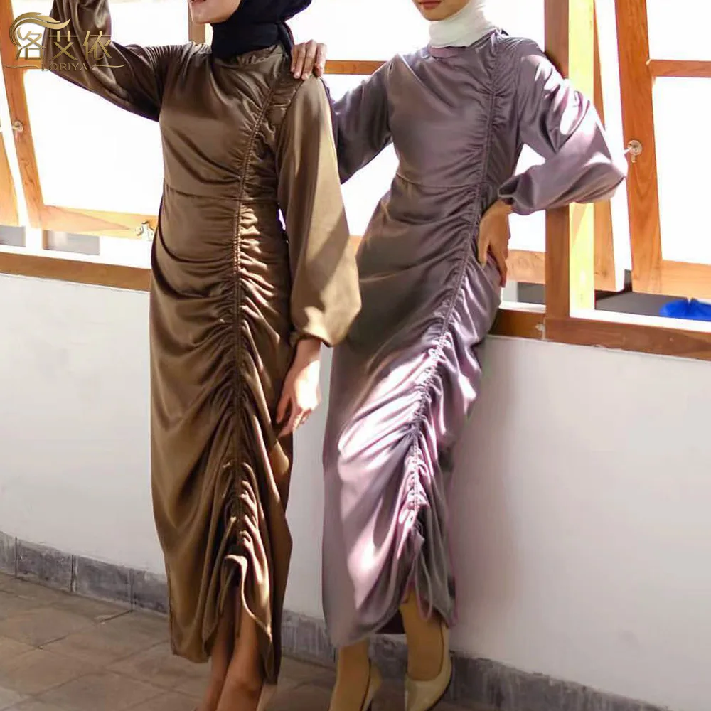 Eid Satin Abaya Dubai Turkey Muslim Fashion Hijab Dress Mubarak Abayas for Women African Maxi Dresses Islamic Kaftan Robe Longue