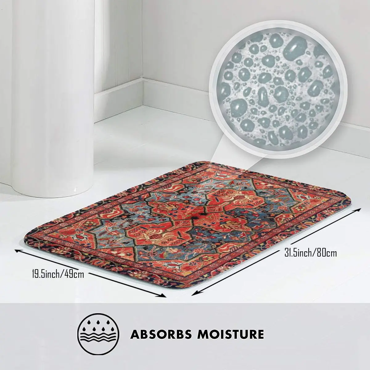 Фланелевой нескользящий напольный коврик Kashan Central Persian Rug с принтом