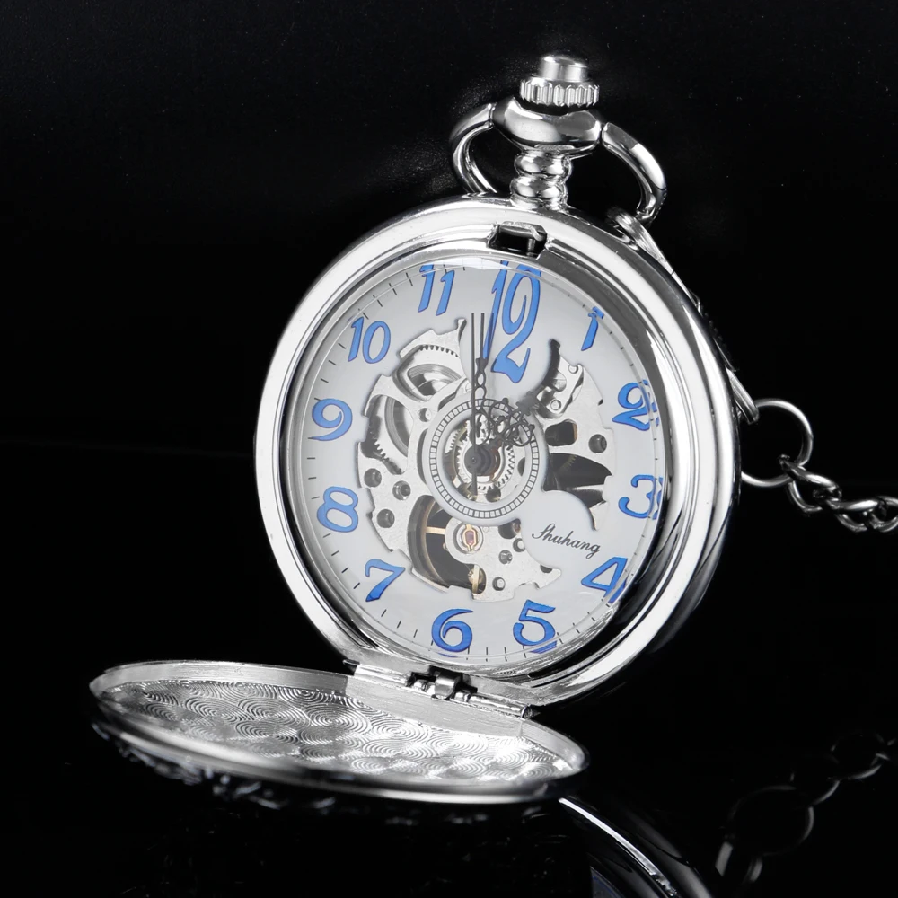 Vintage Cross Knight Pattern Mechanical Manual String Pocket Watch Gold Roman Digital Skull Dial Pendant Auto Antique Clock Gift