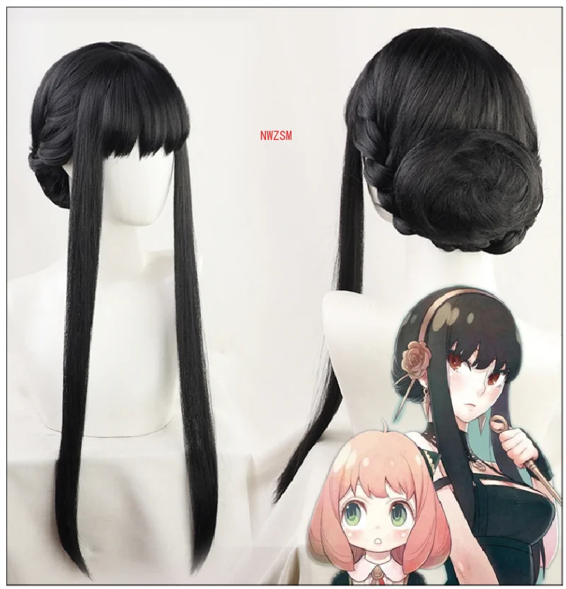 

Anime SPY X FAMILY Yor Forger Cosplay Black Long Heat Resistant Synthetic Hair Wig + Wig Cap