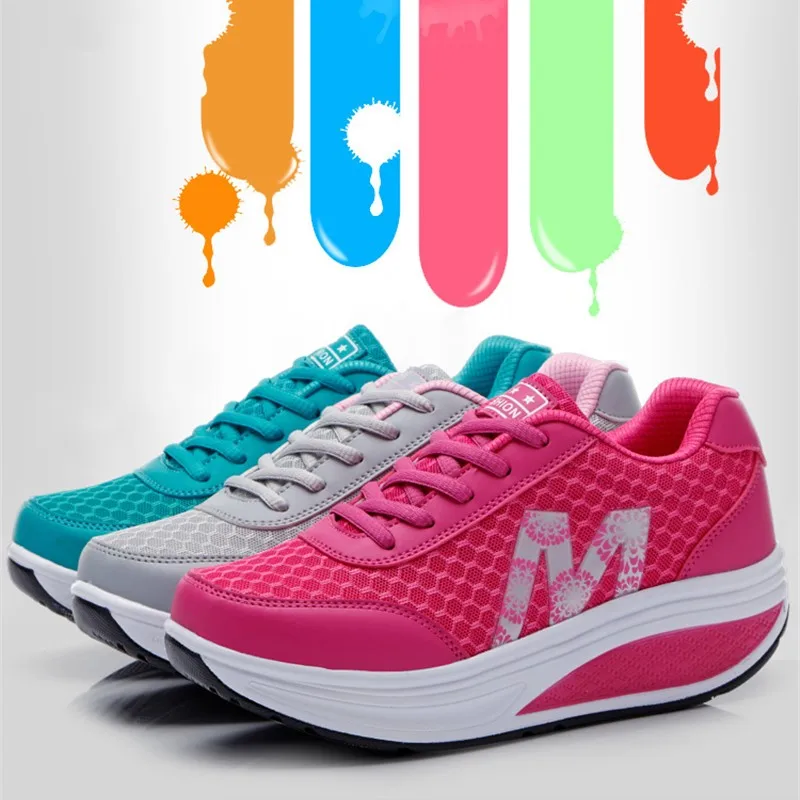 Women Casual Mesh Breathable Shake Shoes Comfortable Fitness Sneakers Thick Sole Platform Shoes