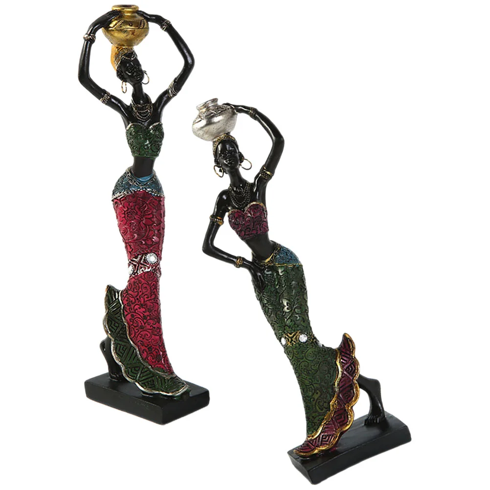 

African Lady Tribal Black Figurines Decor Statue Abstract Sculpture Girls Figure Room Home Living Statues Musician American