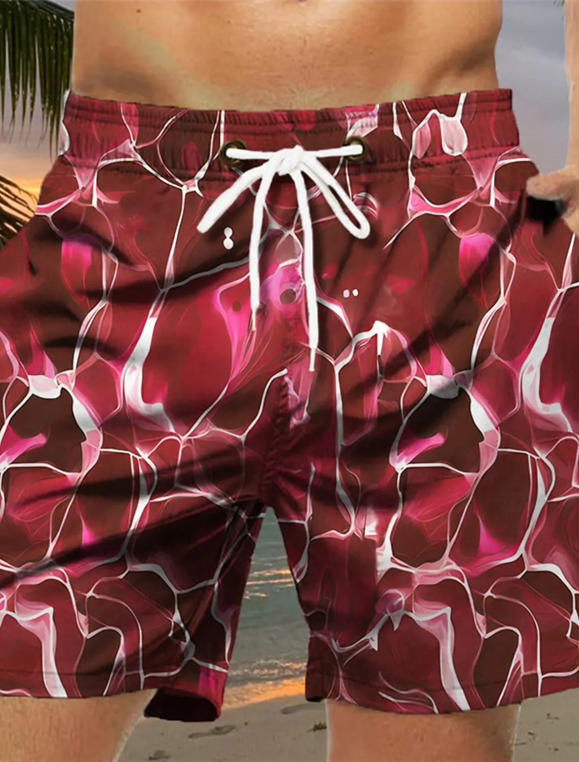 Мужские пляжные шорты короткие плавки на завязках с цветным 3D-принтом