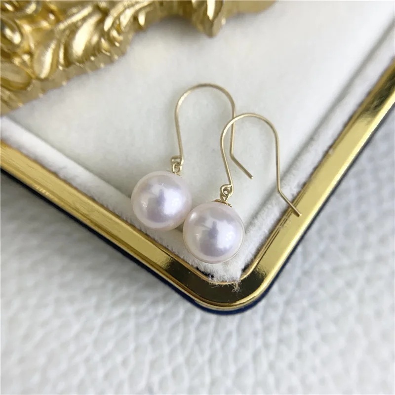Natural Elegant 9-10mm Sea Genuine White Pearl Earring Free Shipping For Women Stud Earrings