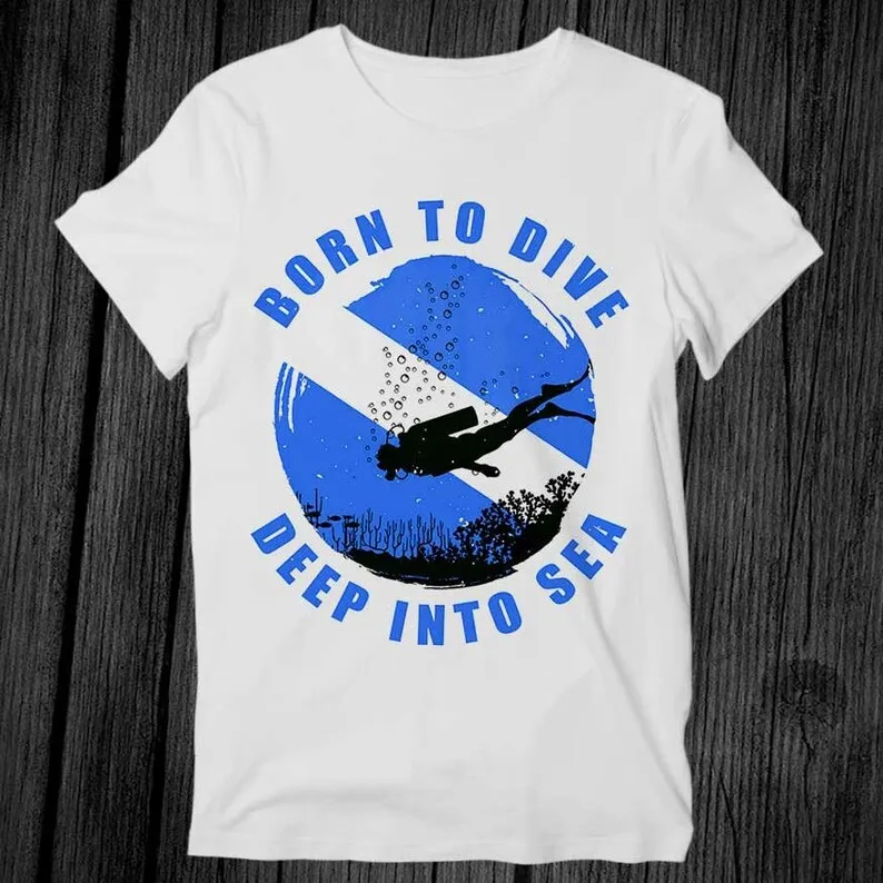 

Born to Dive Deep into Sea T Shirt Adult Mens Womens Gift Cool Music Fashion Top Vintage Retro Tee G396