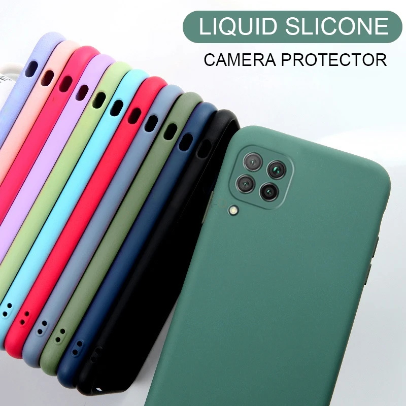 

New Camera Protector Liquid Silicone Phone Case For Samsung Galaxy A12 A42 A22 4G 5G Original Soft Back Cover A 12 42 2021 2020