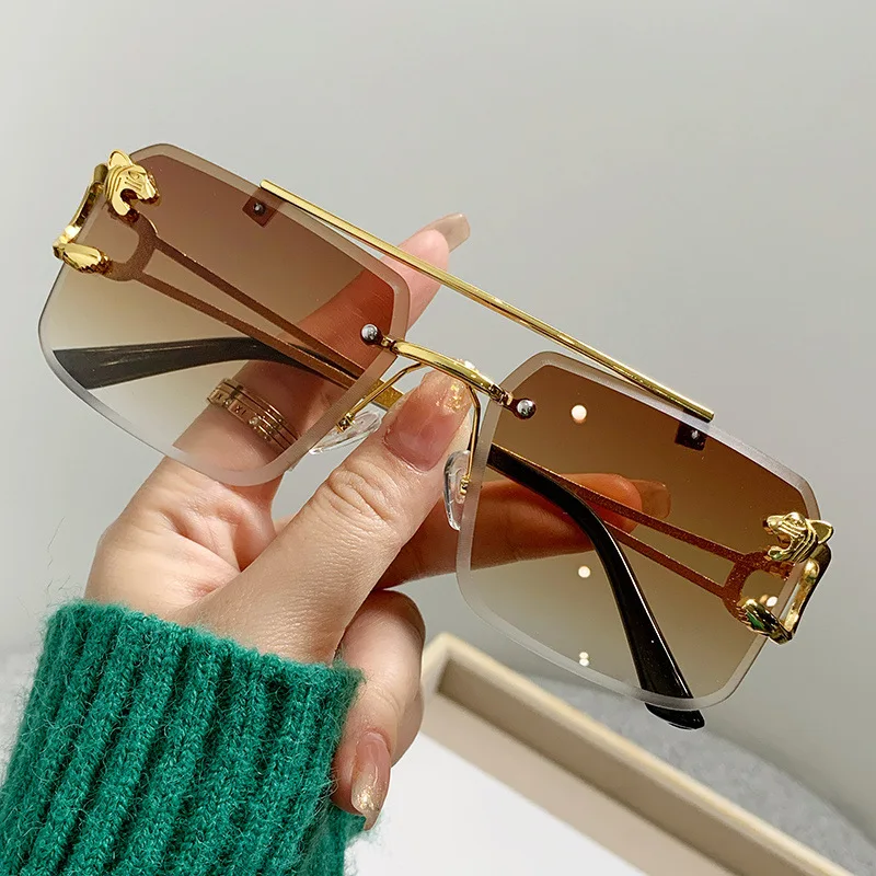 

New Rimeless Sunglasses for Men Women Vintage Oversized Alloy Aviation Pilot Shades Eyewear Brand Design UV400 Sun Glasses