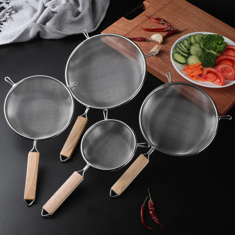 

Kitchen Multi-functional Strainer Stainless Steel Filter Spoon with Wooden Handle Fried Food Gadgets Tool Wire Fine Mesh