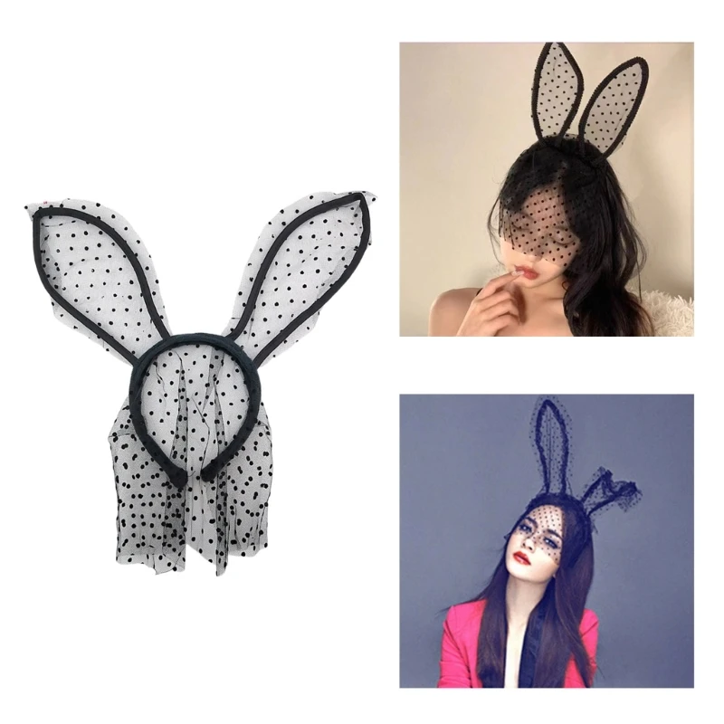 

Rabbit Ear Hair Bands Rabbit Ears Headband for Girls Stage-Performance Dancing Charming Women Bunny Ears +Veil