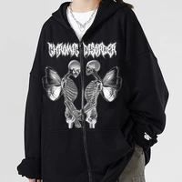 gothic oversized hoodie long sleeve harajuku skeleton sweatshirt women y2k aesthetic hip hop streetwear vintage zip up clothes