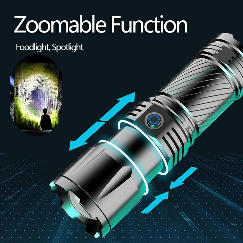 

ZK30 LED Tactical Flashlights Rechargeable 5000 Meters Throw LED Flashlight Typ-C Searching Spotlights 1000000 High Lumens White