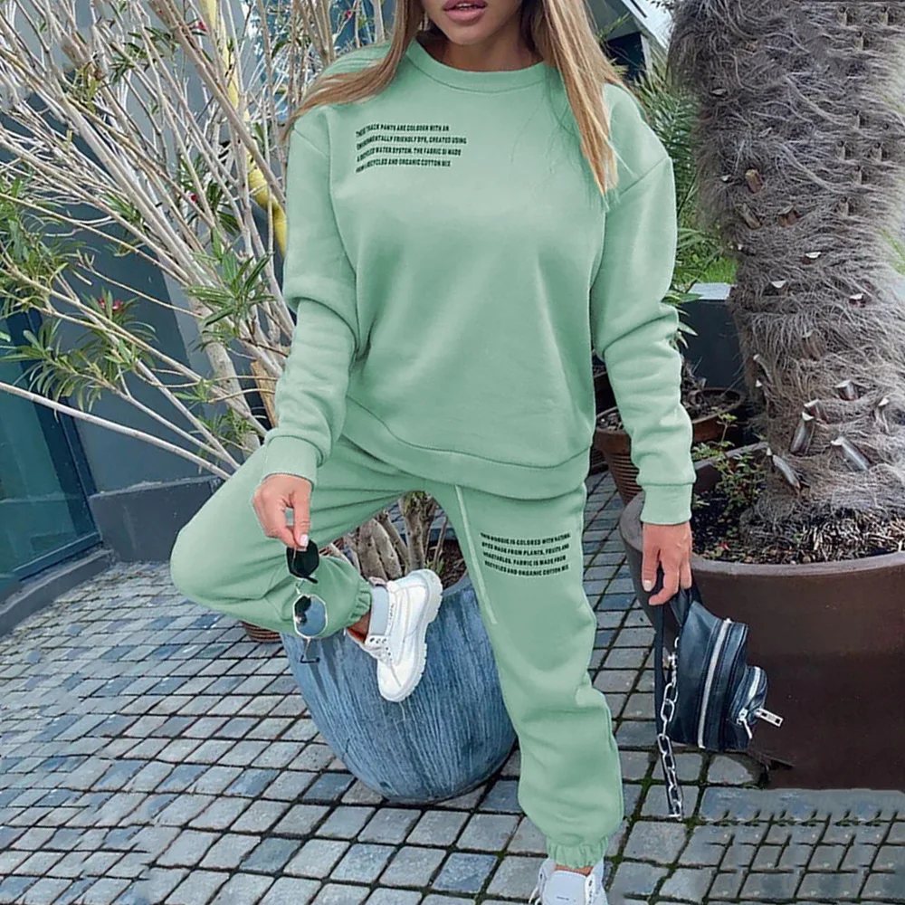 

Women's Tracksuit Casual Solid Long Sleeve Sport Suits Autumn Warm Sweatshirts and Long Pant Fleece Two Piece Sets