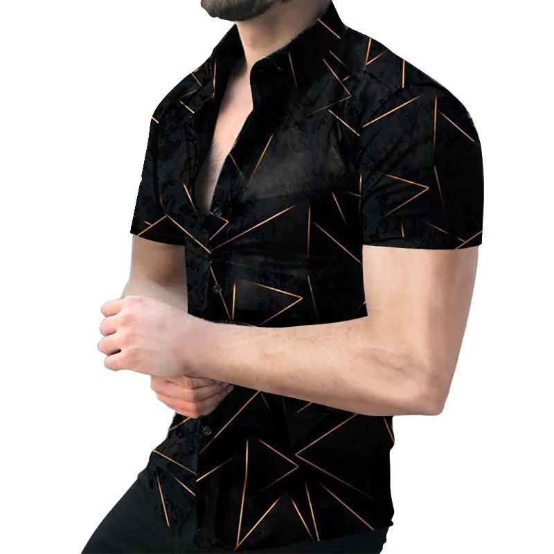 

Рубашка мужская с геометрическим принтом, короткий рукав, модная сорочка в европейском и американском ретро стиле, Повседневный Кардиган, лето