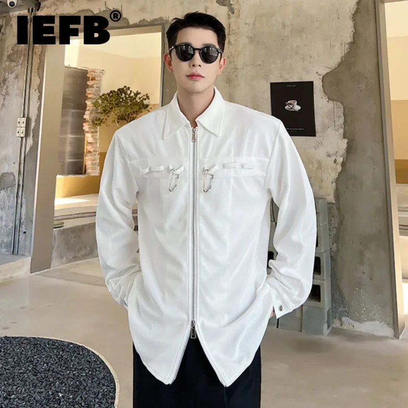 

IEFB Autumn New Men's Shirt Trend Niche Design Multi Button Decorative Double Zipper Business Top Long Sleeve Solid Color 9A5148