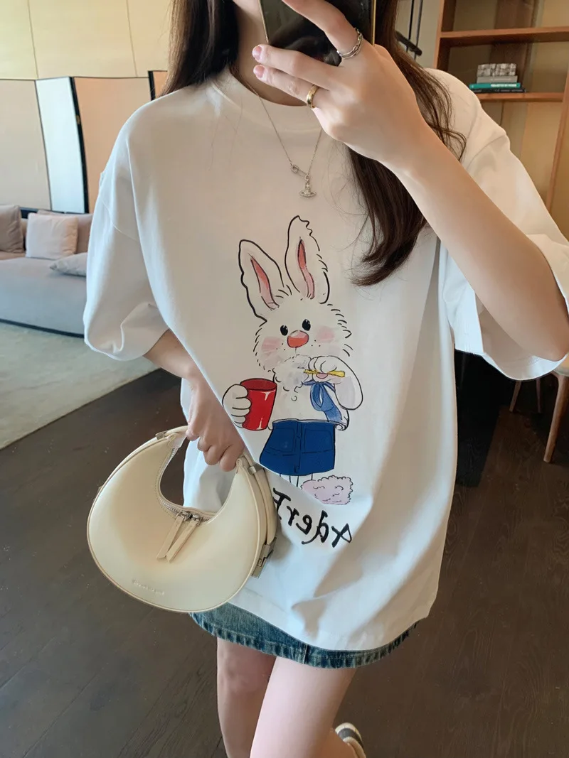 

Ader Error T-shirt Summer Cartoon bunny print oversize Women Lovers Loose Round Neck Short Sleeve Cotton Tshirt 2023 New