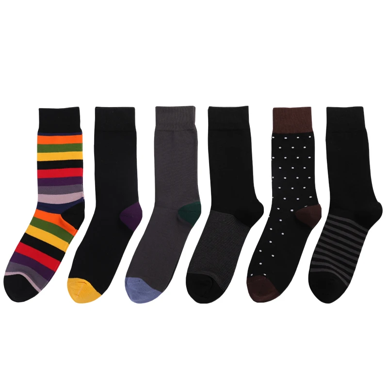 2023 New 5 Pairs Large Size Men Dress Socks High Quality Stripe Fashion Business Black Pure Men Cotton Socks Size EU41-48