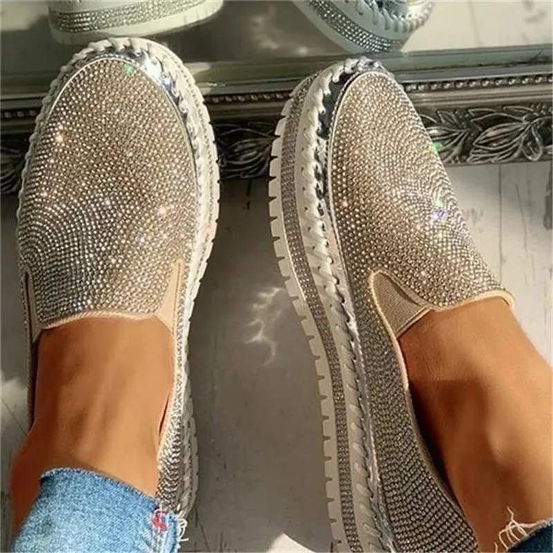 Ladies Flat Sequined Sneakers Casual Women's Mesh Lace-up Fine Diamond Sequins Thick-soled Comfortable  Vulcanized Shoes New