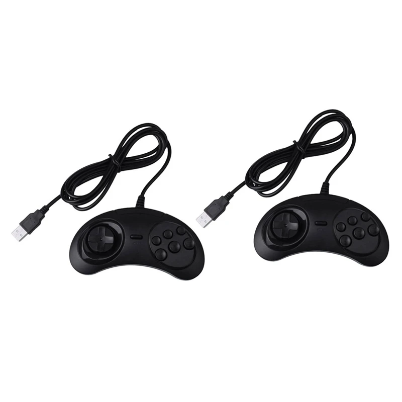 

2X геймпад проводной 6-кнопочный USB игровой контроллер джойпад для Sega Genesis / Md Pc / 2 Y1301 / Mac Mega Drive черный пластик