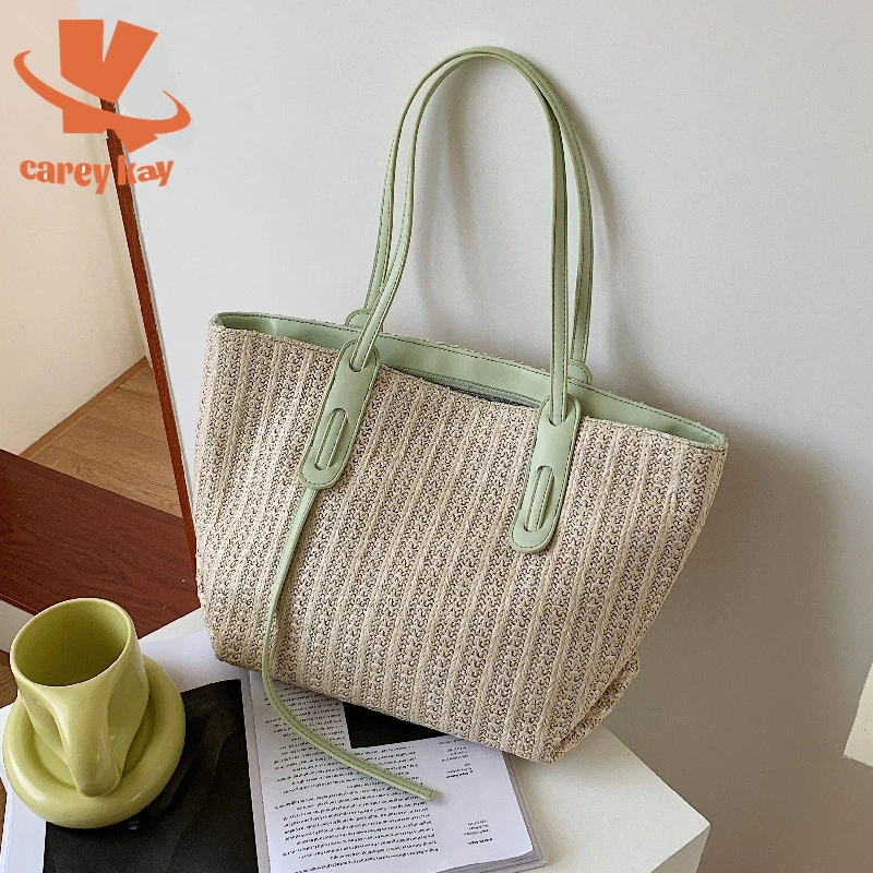 

Женская Соломенная Сумка CAREY KAY большой емкости, летняя пляжная сумочка из ротанга, плетеная тоут в стиле бохо для колледжа, повседневные женские сумки на плечо