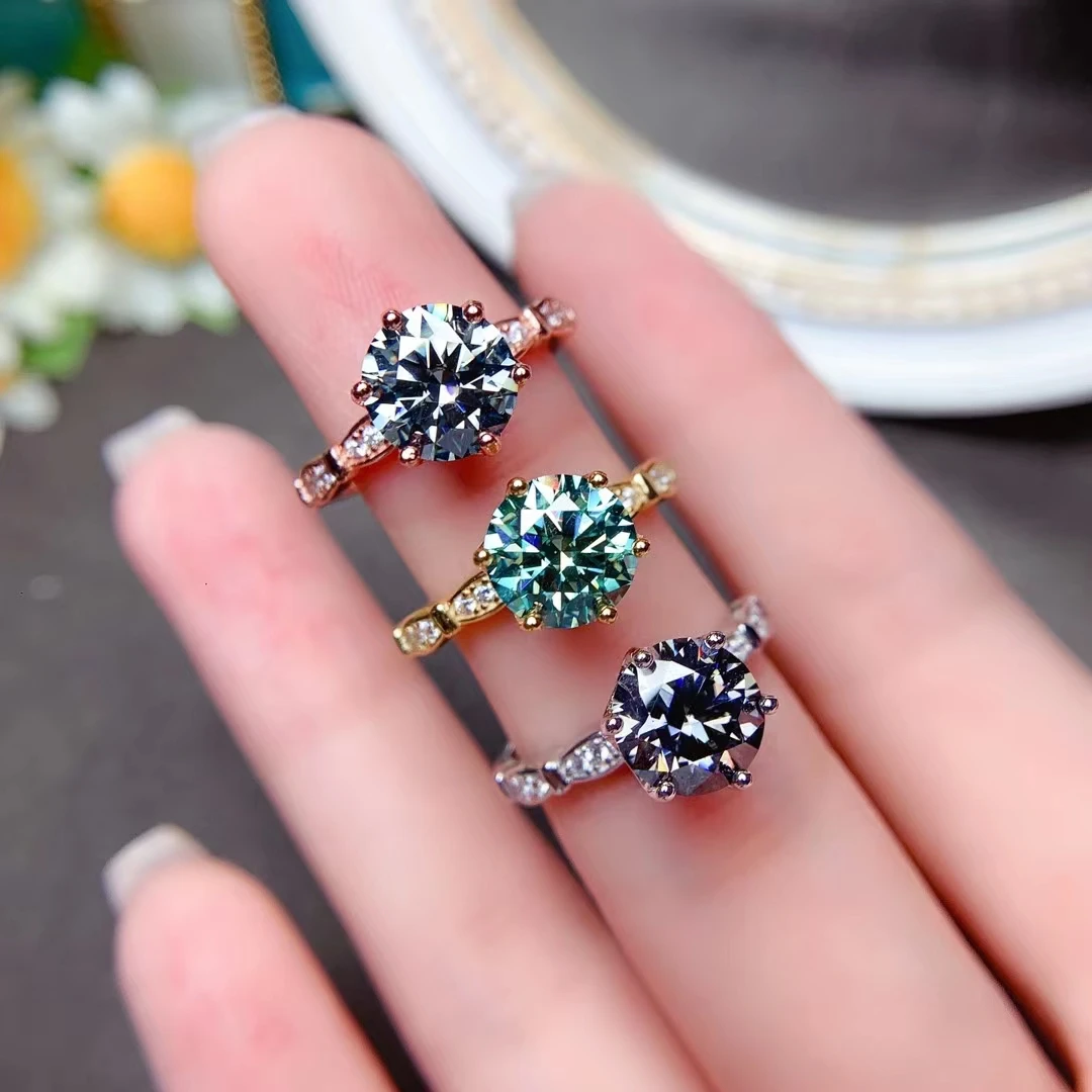 

MeiBaPJ 2 Carats Colorful Moissanite Fashion Rings for Women With GRA Certificate 925 Silver Fine Wedding Jewelry