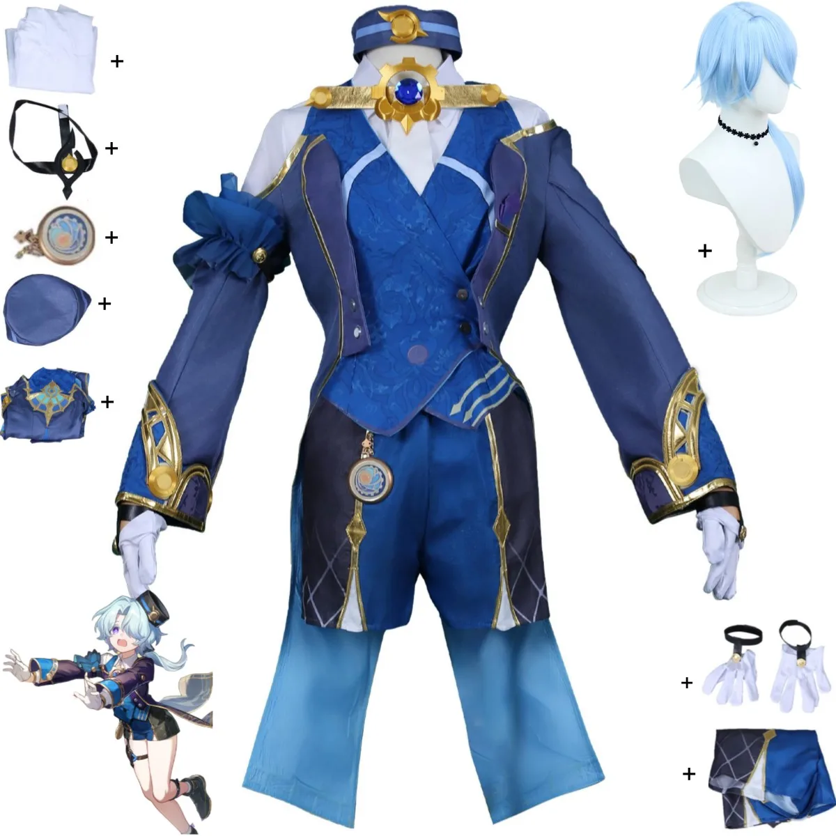Костюм для косплея Миши из аниме игры Honkai: Star Rail Shota голубая униформа пальто шорты