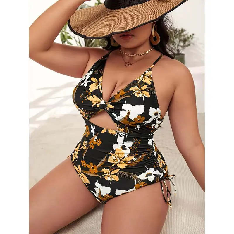 2023 New One-piece Large Size Woman Plus-size Bikini Print Gathered Swim Suit Female Swimsuit Women