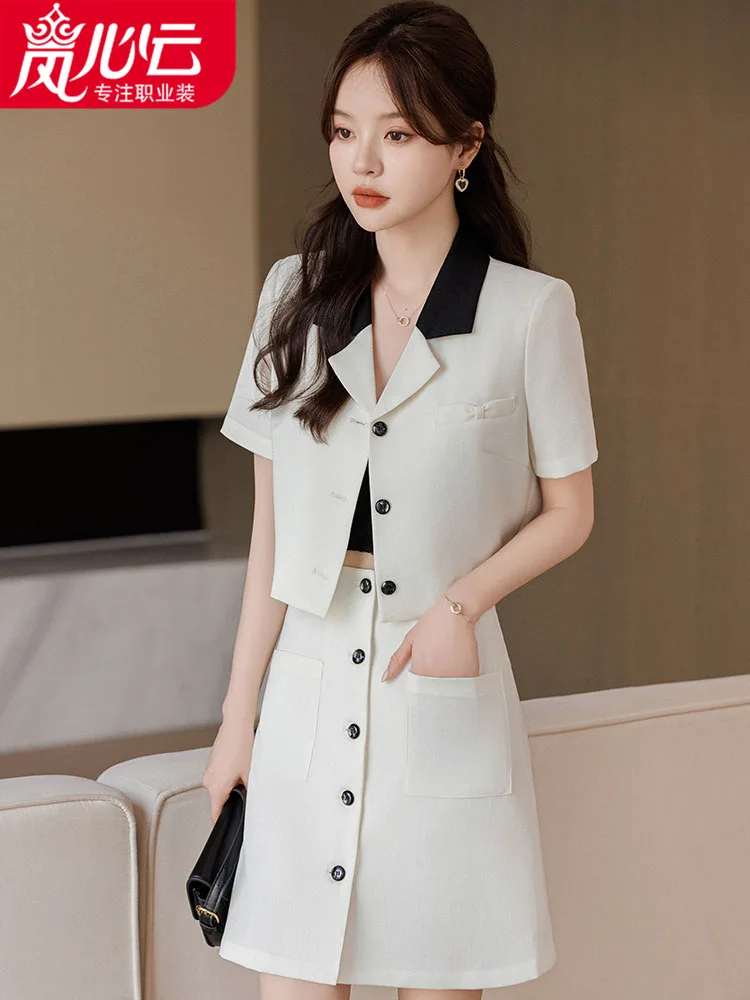 Короткий Свободный Топ-рубашка с коротким рукавом и юбка Модель 1063 на лето 2020