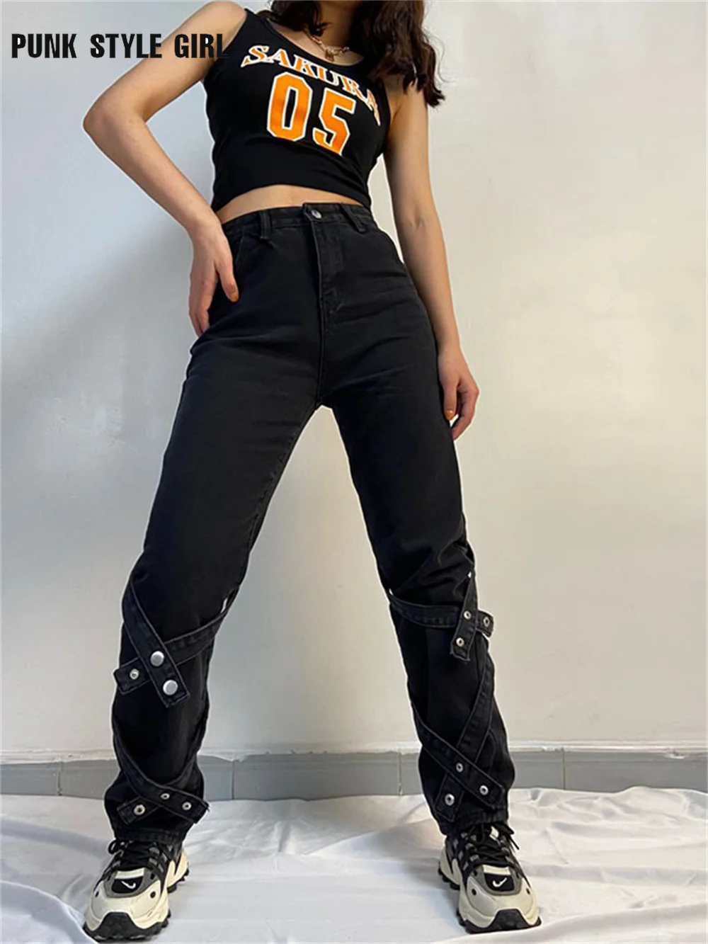 Женские брюки в стиле панк винтажные хип-хоп |