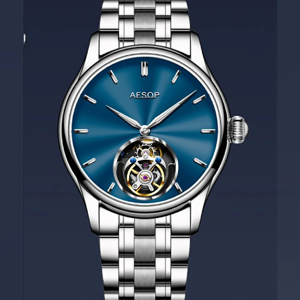 

AESOP 100% Tourbillon Mechanical Skeleton Watch For Men Silver Steel Belt Fashion Mens Watches Manual Mechanical Waterproof 2022