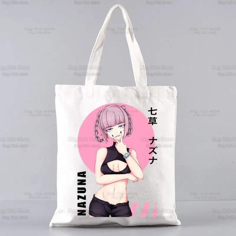 su proszek Nazuna Nanakusa Yofukashi No Uta Canvas Bag Unisex Storage Anime Call Of The Night Handbag Shoulder Tote Bookbag wielokrotnego użytku