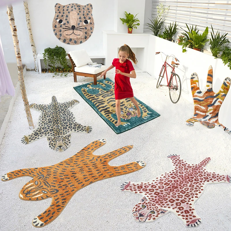 Leopard Shaped Children's Bedroom Carpets Home Decor Light Luxury Fashion Minimalist Cute Cartoon IG Soft Bedside Polyester Rugs