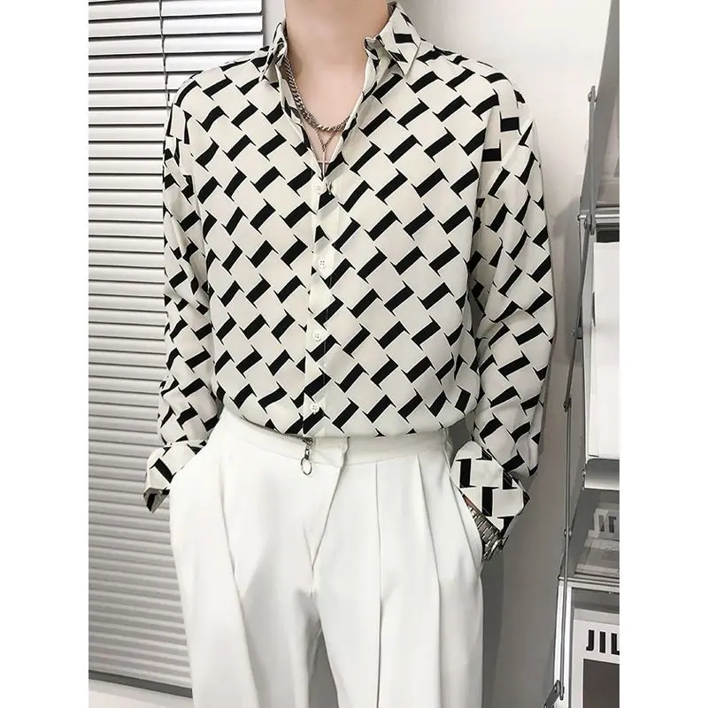 Рубашка мужская с отложным воротником модная повседневная Свободная кофта в