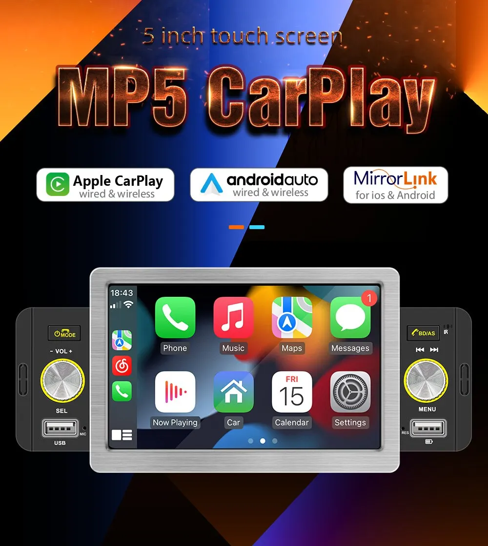158 Вт 1Din автомобильное радио CarPlay Android Авто 5 дюймов MP5 плеер Bluetooth Hands Free A2DP USB FM приемник аудио система