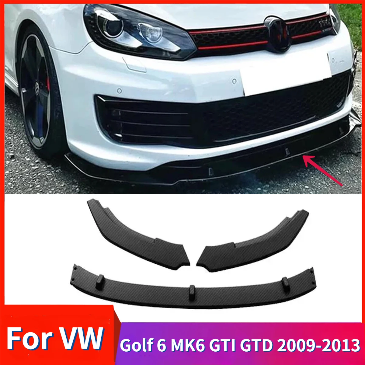 Для Volkswagen Golf 6 MK6 GTI GTD автомобильный передний бампер спойлер сплиттер диффузор