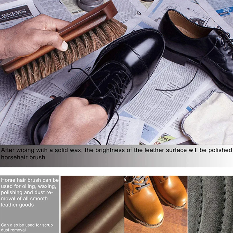 

New Horsehair Shoe Brush Set Wood Handle Leather Cleaner Daubers Applicators for Leather Care
