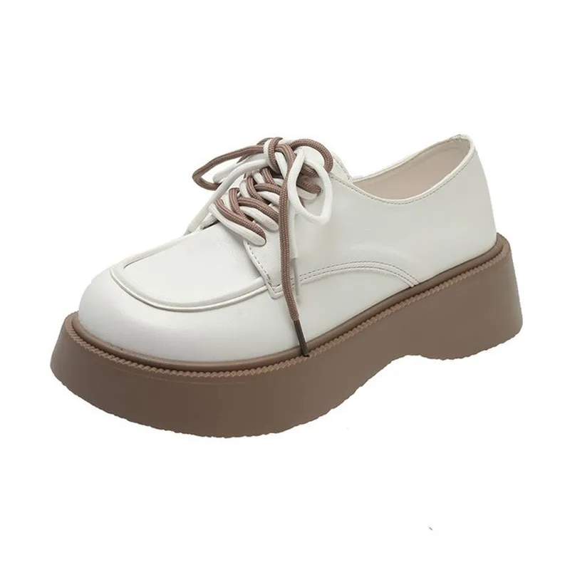 

British style single shoes women's spring 2022 new lace-up thick-soled black small leather shoes platform bottom loafers party