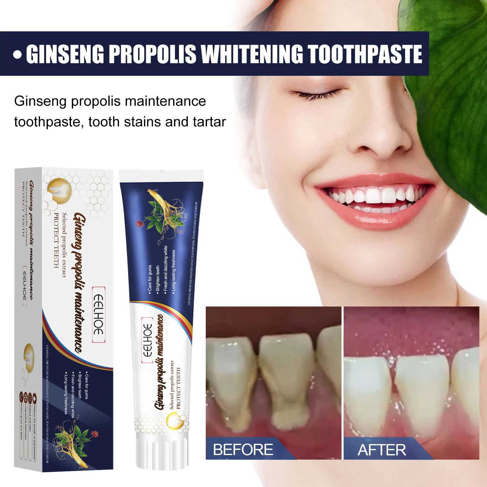 Toothpaste Cleans Stains And Tartar Removes Bad Fresh Breath Whitens Teeth gum care Ginseng propolis dientes laboratorio dental