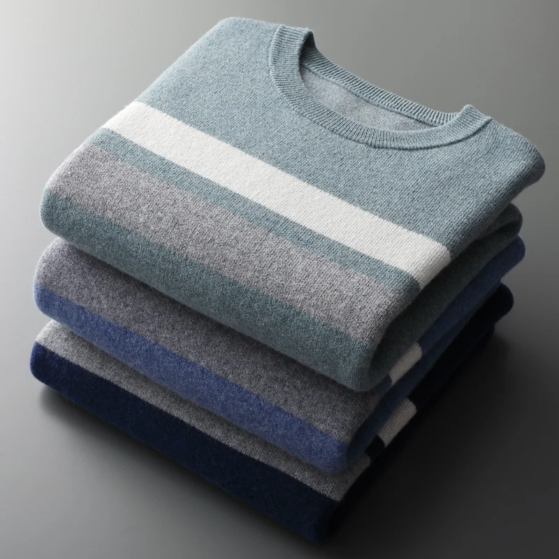 Осень/зима кашемировый свитер из 100% шерсти мужской с круглым вырезом толстый