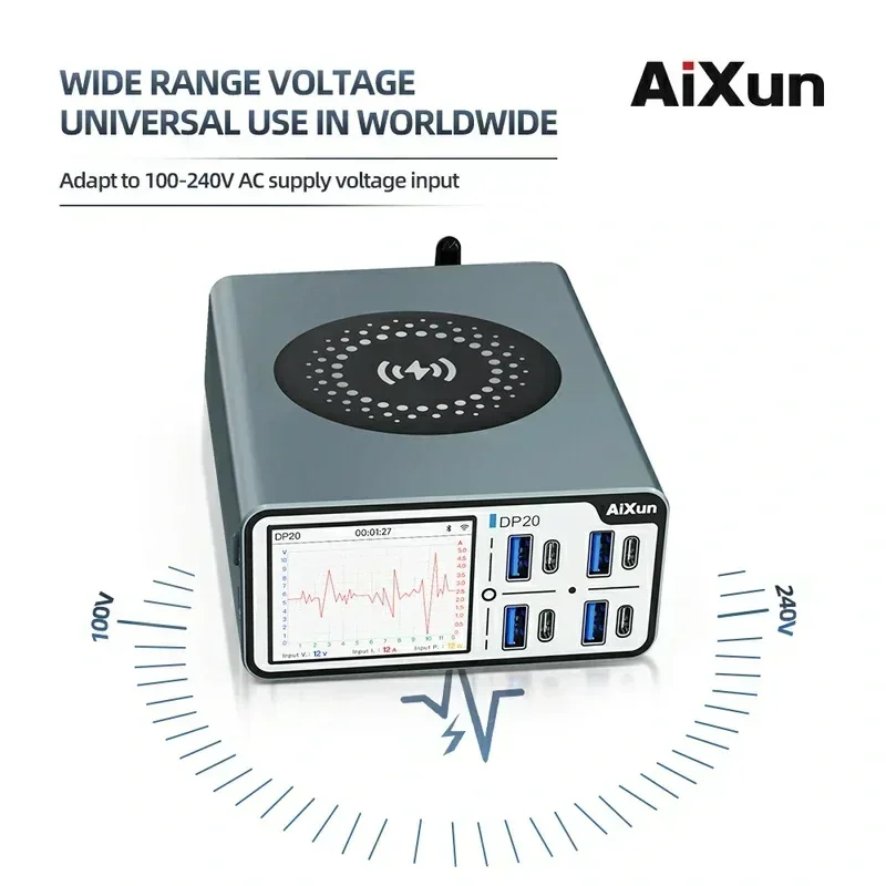 

Aixun DP20 200 Вт умное зарядное устройство, многопортовый настольный блок питания, проводная/Беспроводная зарядка для iPhone Android PD QC, быстрое зарядное устройство
