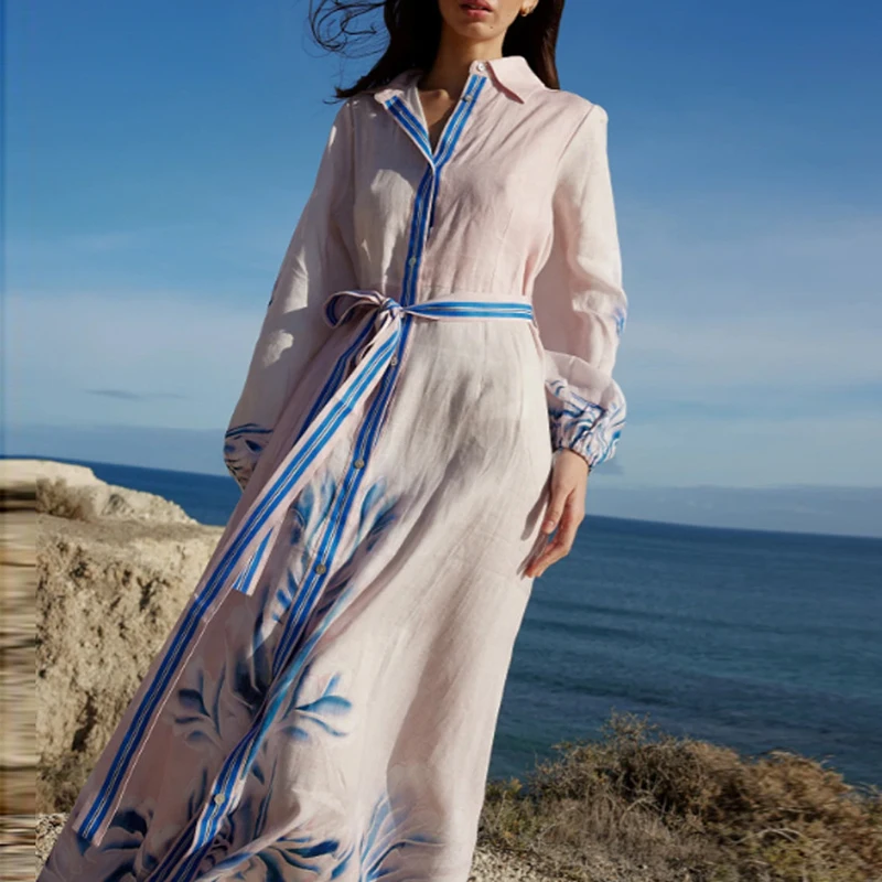 Новинка 2025 летнее платье в стиле бохо с длинными рукавами элегантное праздничное