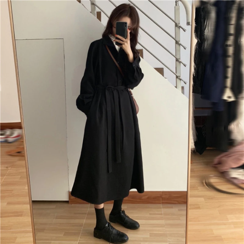 

2022 Autumn and Winter New Korean Knee Length Shirt Skirt Temperament Thin Dress Black Skirt Women's Fashion