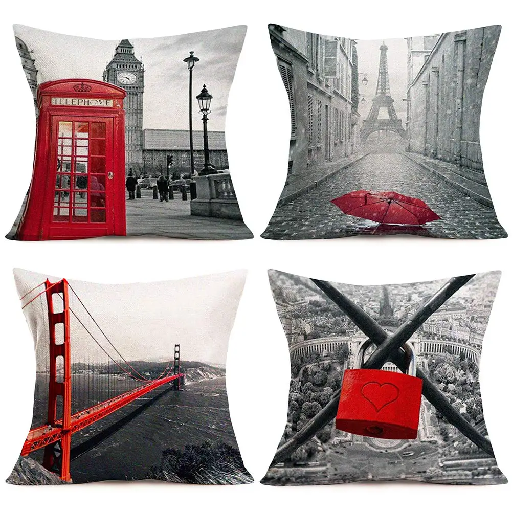 

Диванная подушка для гостиной с архитектурным ландшафтным узором, наволочка для подушки, льняная наволочка 40x40,45x45,50x50,60x60