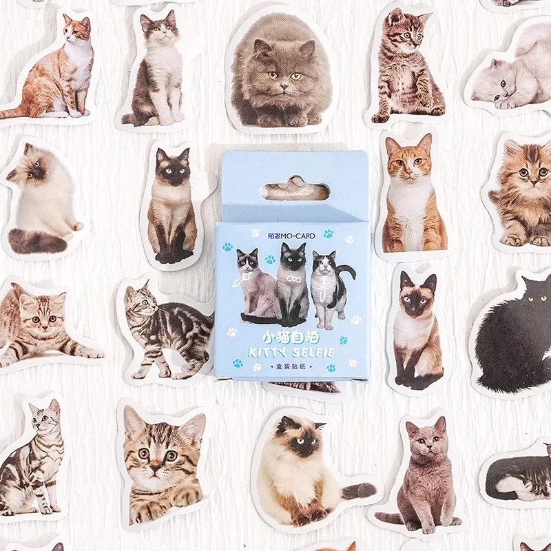 

45pcs Kawaii Cartoon Cats Stickers Notebook Journal Planner Decorations Envelopes Sealing Tags Korean Stationery Office Supplies