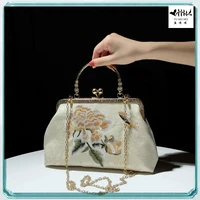 super vintage top fashion bag embroidery flowers shell lock women shoulder crossbody metal hand bags womens handbags purses