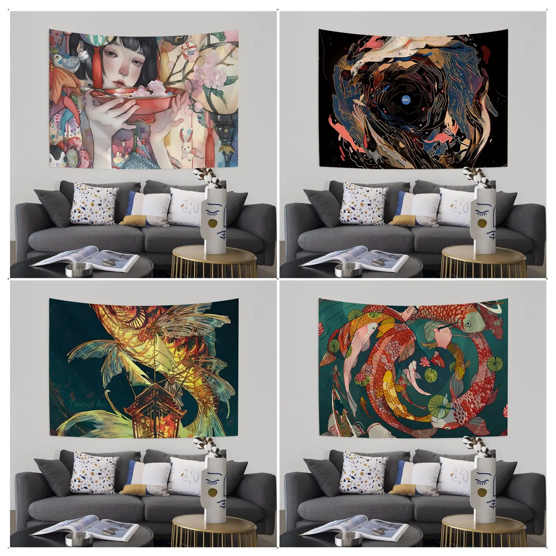 

Japanese Ukiyo-e Printed Large Wall Tapestry Hanging Tarot Hippie Wall Rugs Dorm Japanese Tapestry