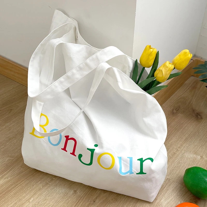 

Shopping Bags Letter Canvas Tote Bag Shoulder Bags High Capacity Eco Friendly Reusable Casual Simple School Tote Bag